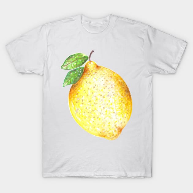 Watercolor Lemon Pattern on White T-Shirt by Neginmf